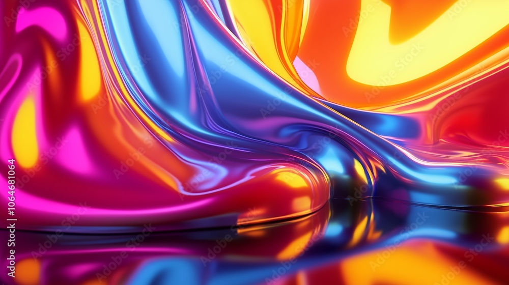 Poster vibrant abstract flow of colorful liquid patterns with a smooth texture, creating a reflective surfa