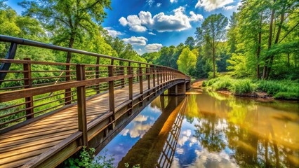 Wide-angle view of a bridge over Torrence Creek on the Torrence Creek Greenway in Huntersville, North Carolina