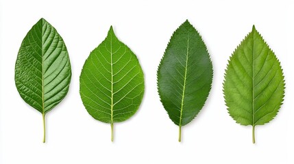 Fototapeta premium Lush Collection of Realistic Green Leaves in Various Shapes Isolated on White Background