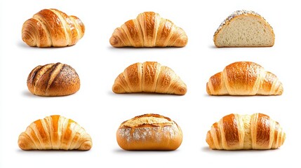 Assortment of Realistic Bread Products on White Background