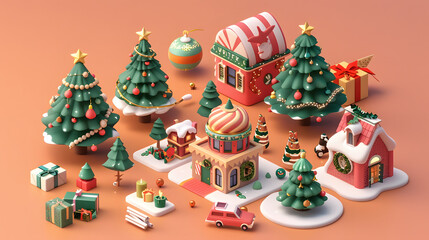 Obraz premium Festive Banners Christmas isometric Cartoon 3D