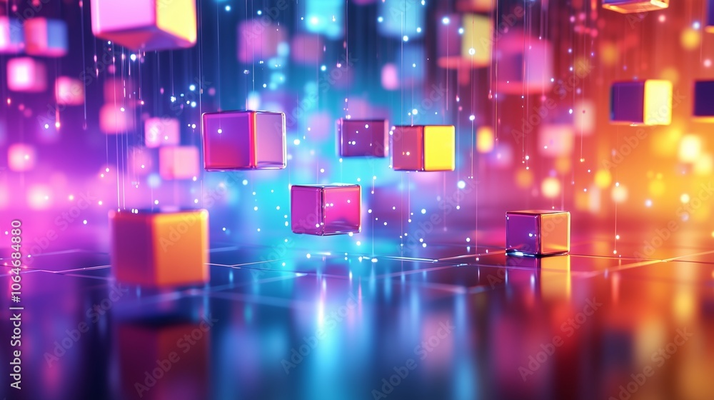Aufkleber colorful abstract digital cubes floating in a vibrant space with glowing lights creating a futuristi