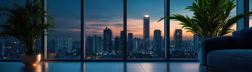 Fototapeta premium Luxury high-rise building with stunning city views and modern architectural design, showcasing urban elegance.