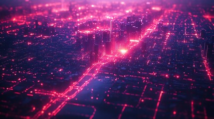 Obraz premium City map holographic security shields over key sites like power grids and water systems emphasizing infrastructure cybersecurity
