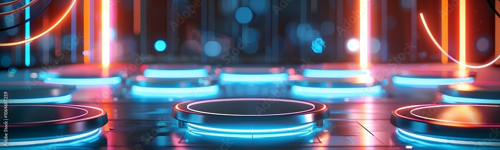 Poster podium background 3d light tech stage future platform game abstract. podium 3d background technology
