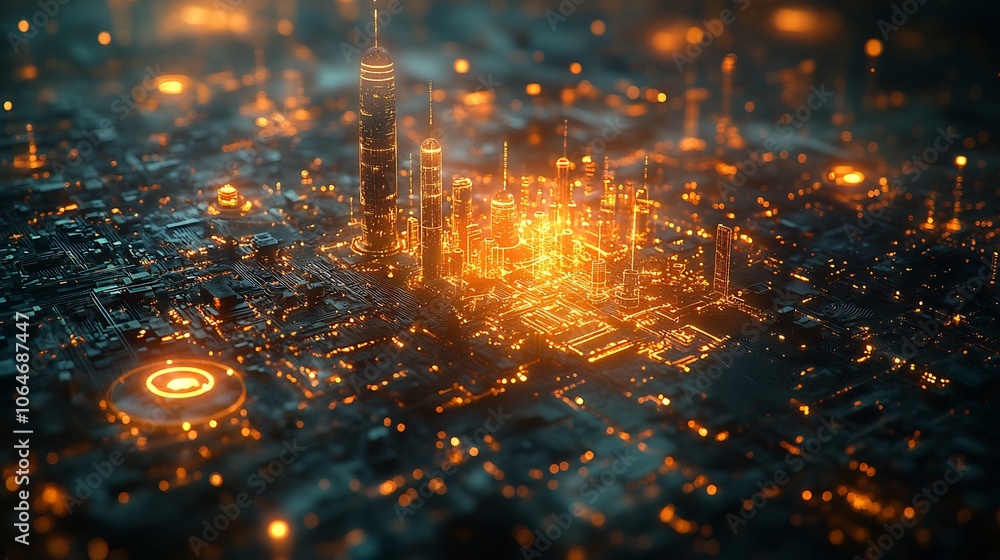 Poster city map holographic security shields over key infrastructure points like power grids water systems 