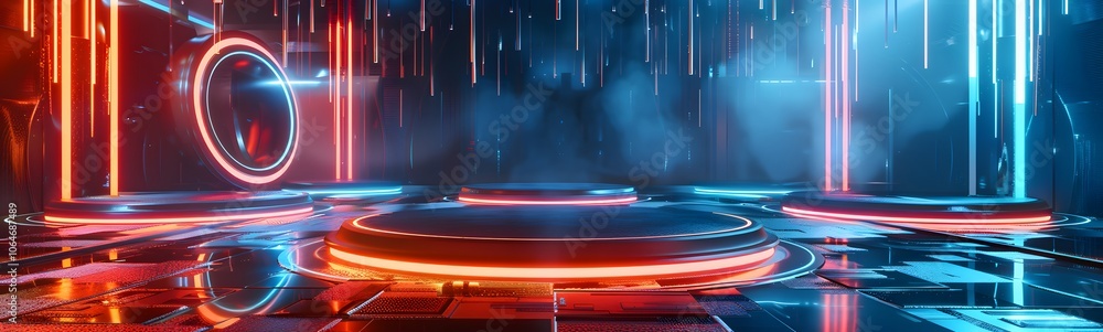 Poster podium background 3d light tech stage future platform game abstract. podium 3d background technology