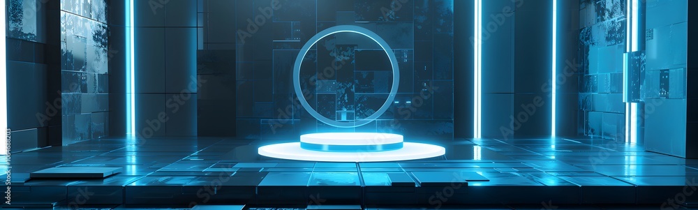 Poster podium background 3d light tech stage future platform game abstract. podium 3d background technology