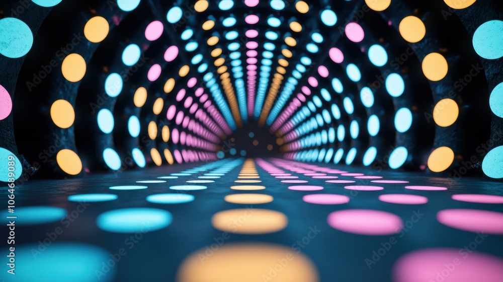 Aufkleber a hypnotic display of pulsating neon dots arranged in a grid formation, their rhythmic flashing crea