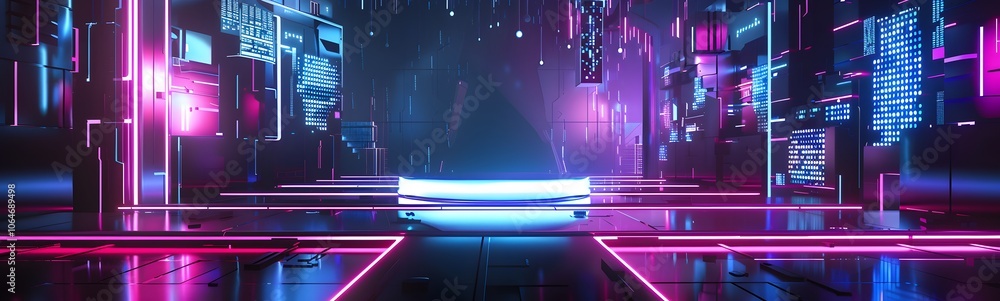 Poster podium background 3d light tech stage future platform game abstract. podium 3d background technology