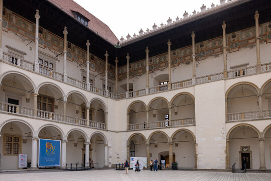  The arcaded Renaissance-style courtyard at Wawel Royal Castle on Wawel Hill
