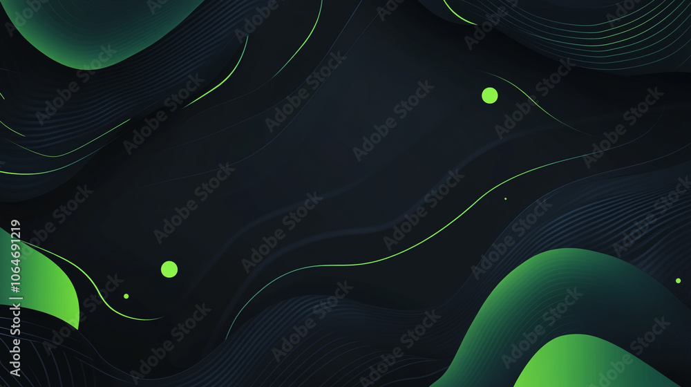 Poster Abstract dark background with green curves and circles creating a modern design