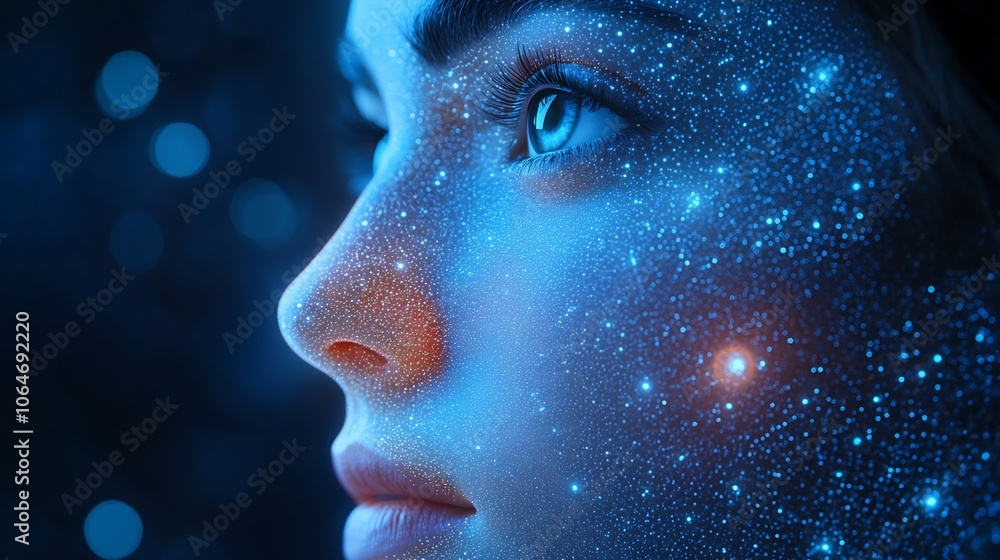 Aufkleber 3d rendering of biometric facial scanner scanning a person's face showing modern cyber security tech
