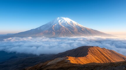 Experience the majestic beauty of mount taranaki rising above the clouds at dawn
