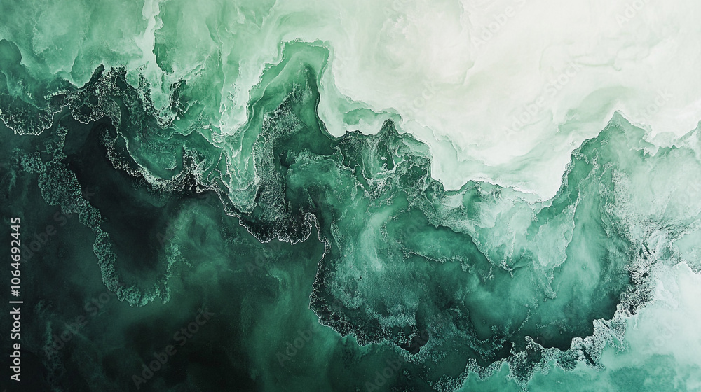 Poster Aerial view of turquoise and emerald abstract ocean waves, showcasing dynamic textures and patterns