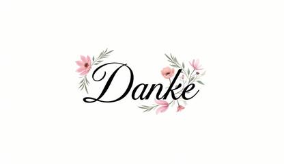 Obraz premium Danke inscription with floral elements on a white background