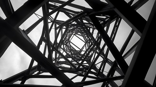Abstract Steel Structure Against a Cloudy Sky