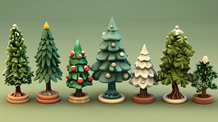  Christmas Trees isometric Cartoon 3D