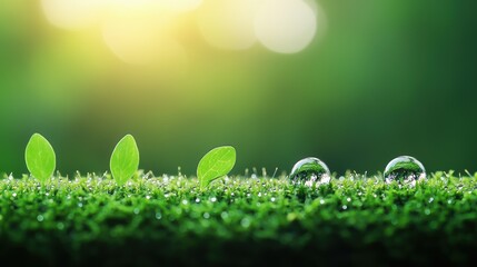 A close up shot of dew kissed moss, its tiny leaves sparkling in the morning light, reveals the beauty of this often overlooked plant.