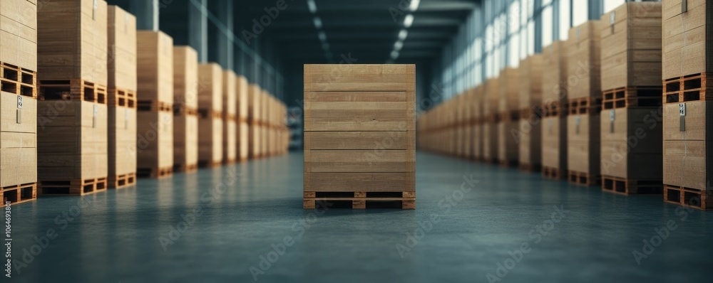 Poster efficient and organized modern warehouse interior with stacked pallets and minimalist layout showcas