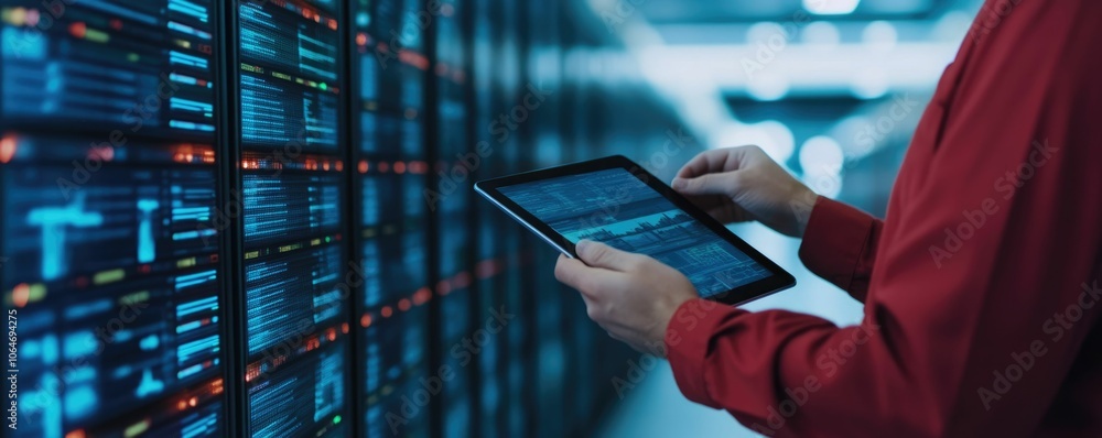 Poster warehouse team using digital tablets for advanced inventory management and streamlined logistics in 