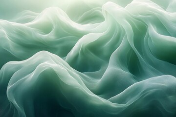 Obraz premium Dynamic background with waves in soft green and blue colors, with plenty of space for text on the left.