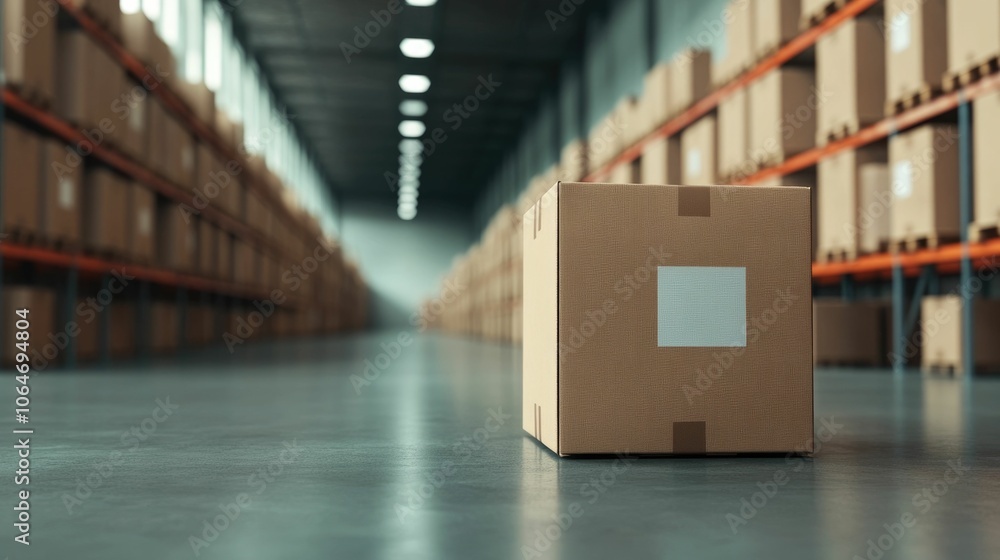 Poster meticulously organized warehouse interior with rows of neatly stacked boxes modern and efficient sto