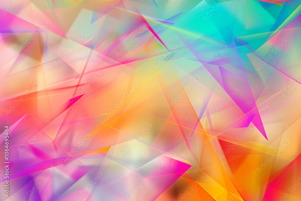 Poster a vibrant abstract composition featuring overlapping translucent shapes in red, blue, and yellow ton
