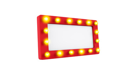 3D rendering, Realistic red Cinema sign mock up with light around, blank empty space, side view shot, isolated on white background.