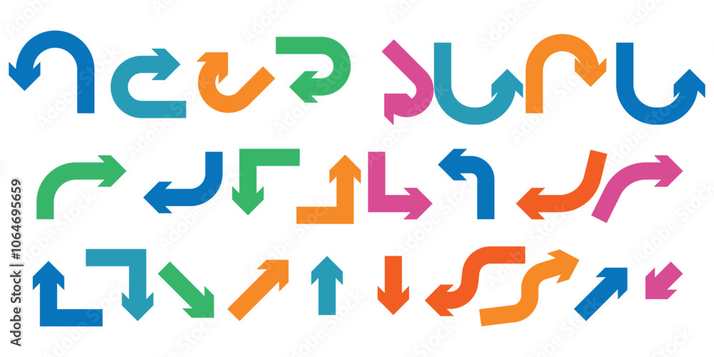 Poster way direction arrow sign. way sign. colorfull infographic arrow elements design with arrow shape. ro