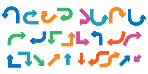 Way direction arrow sign. Way sign. Colorfull Infographic arrow elements design with arrow shape. Road navigation arrows. Driving direction mark, location point crossroad. Way direction arrow sigPrint