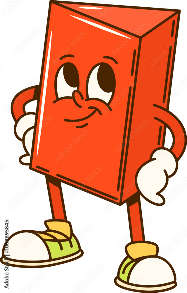 Aufkleber groovy triangular prism math geometric figure character. isolated cartoon vector playful, red volume