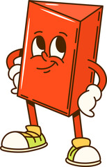 Groovy triangular prism math geometric figure character. Isolated cartoon vector playful, red volumetric triangle personage standing in confident pose and showing funky vibe and mischievous expression