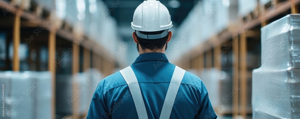 Poster warehouse worker skillfully operates pallet jack transporting goods efficiently with precision smoot