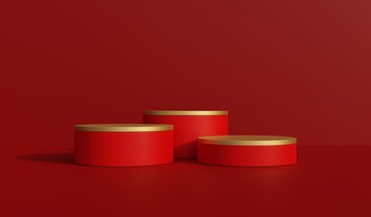 podium red and gold Red background for product advertising Christmas and New Year exhibition. 3D illustration