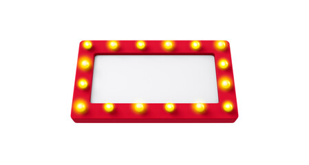 3D rendering, Realistic red Cinema sign mock up with light around, blank empty space, front bottom up view shot, isolated on white background.