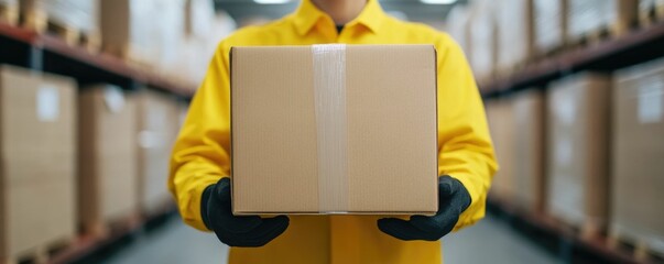 Focused Warehouse Worker Carefully Labeling Packages with Meticulous Attention to Detail Ensuring Precise Logistics and Smooth Distribution