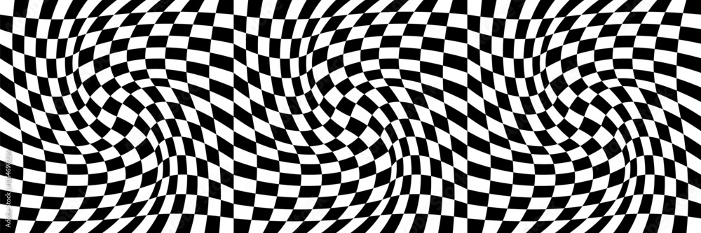 Aufkleber psychedelic checkerboard seamless pattern. retro background with black and white chessboard texture.