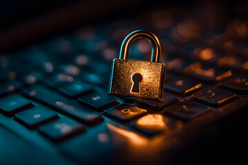 Secure digital data concept with lock on keyboard symbolizing cybersecurity, privacy protection, encryption, and data safety in the online world
