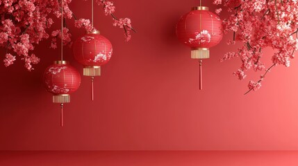 Chinese style red lantern decoration e-commerce background material