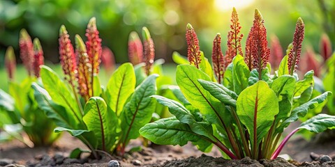 Obraz premium Sorrel plant in the garden left to go to seed, sorrel, herb, plant, garden, leaves, green, edible, culinary, harvest, grow, seeds