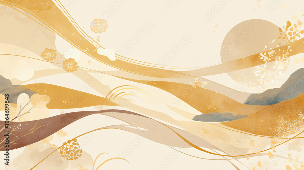 Poster an abstract artistic background featuring flowing lines in warm golden tones interspersed with soft 