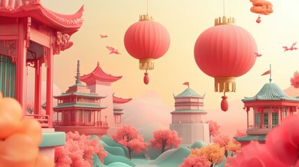 Ancient Town of the East under the Pink Lantern