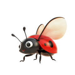 Cheerful ladybug character, vibrant colors, whimsical design, playful expression, charming and inviting, perfect for children's illustrations or animations