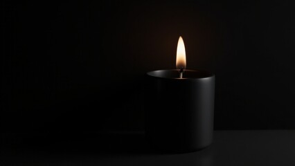 Fototapeta premium Black candle holder centerpiece for tables, casting a warm glow perfect for tranquil and calming interiors