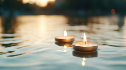 Floating candles create serene ambiance during Diwali festival celebration