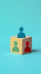 Colorful block with people icons on blue background