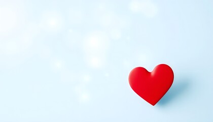  Red Heart on Light Blue Background with White Clouds