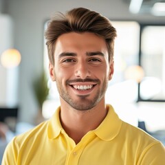 Fototapeta premium Confident young Italian businessman with a charming smile in an office