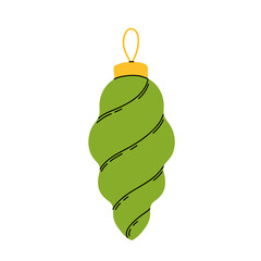 Collection of beautiful vintage baubles and decorations for Christmas tree. Set of holiday ornaments: balls, cone, bell, mushroom, house. Colored vector illustration in flat cartoon style.